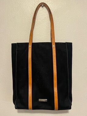 BURBERRYS BLUE LABEL Vintage Canvas & Leather Black Tan Shoulder Bag Nova Check